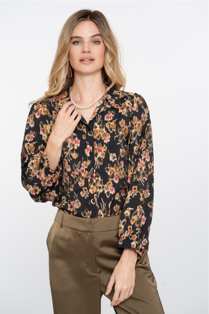 BLOUSE MET ARTY BLOEMENPRINT 53617 20 BLACK/ YELLOW